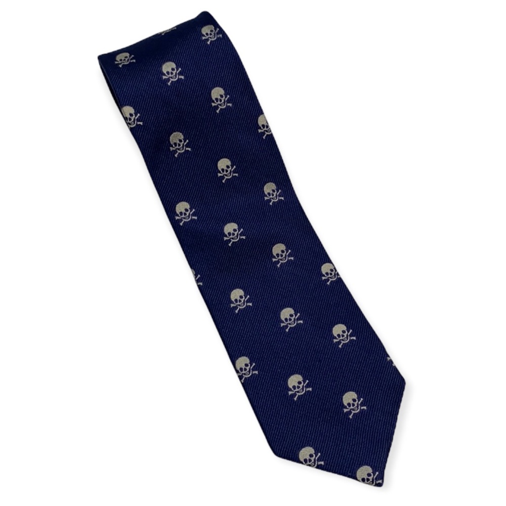 Tommy Hilfiger Skull & Crossbones Blue/White Tie 100% Silk
